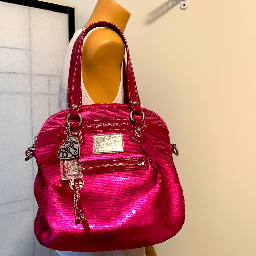 Coach Hot Pink Sequin Shoulder Bag with Silver Hardware